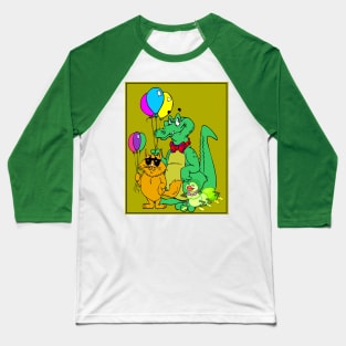 Cartoon Fantasy Abstract Alligator, Cat and Caterpillar Animal Print Baseball T-Shirt